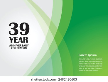 39 year anniversary celebration logotype on green background for poster, banner, leaflet, flyer, brochure, web, invitations or greeting card, 39 number design, 39th Birthday invitation, vector