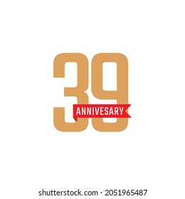 39 Year Anniversary Celebration with Red Ribbon Vector. Happy Anniversary Greeting Celebrates Template Design Illustration