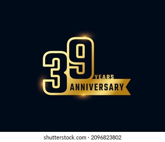 39 Year Anniversary Celebration with Shiny Outline Number Golden Color for Celebration Event, Wedding, Greeting card, and Invitation Isolated on Dark Background