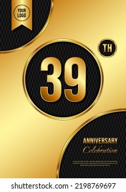 39 Jahre Jubiläumsfeier Template Design. Goldener Jahrestag, Vektorgrafik.