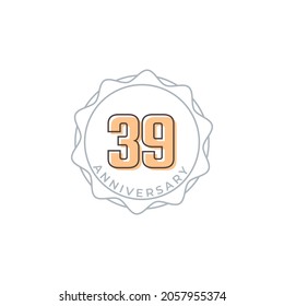 39-jährige Jubiläumsfeier Vektor Badge. Gruß zum Jubiläum feiert Vorlagendesign-Illustration