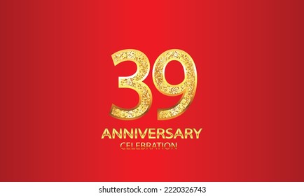 Celebración del 39 Aniversario del Diseño Vector con fondo rojo y brillo. Celebración del 39° Aniversario. Banner Gold Luxury del 39º aniversario. ilustración vectorial
