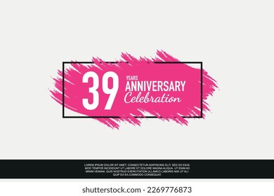 39 year anniversary celebration vector pink design in black frame on white background abstract illustration logo	