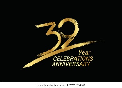 39 year anniversary chalk, golden ink Style , minimalist logo. years, jubilee, greeting card. Birthday invitation sign. Black space vector illustration on black background - Vector