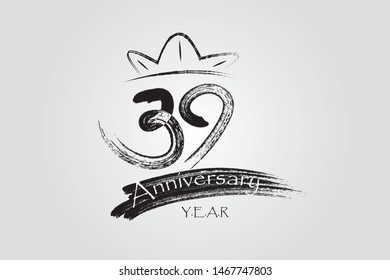 39 year anniversary chalk, ink Marker Pen Style, years, jubilee, greeting card. Birthday invitation sign. Black space vector illustration on white background - Vector