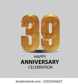 39 year anniversary, Gold shiny metallic numbers set, gold font sign isolated on gray background. Luxury fashion typography design for decoration, web, design, advertising. Vector illustration