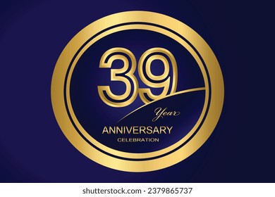 39 Year Anniversary Logo, Golden Color, Vector Template Design element for birthday, invitation, wedding, jubilee and greeting card illustration.