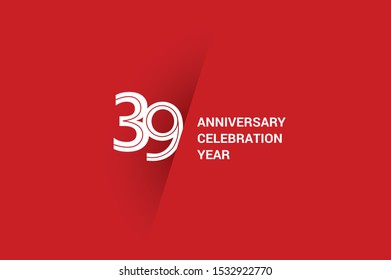 39 year anniversary, minimalist year logo jubilee, greeting card. Birthday invitation. White space vector illustration on Red background - Vector