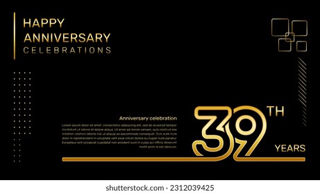 39 year anniversary template with gold color number and text, vector template