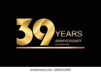 39 year anniversary vector banner template. gold icon isolated on black background.