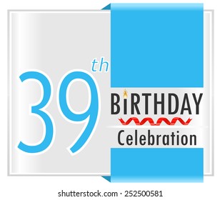 39 year birthday celebration card with vibrant colors and ribbon - vector illustration