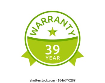 39 Year Warranty logo icon button stamp vectors, 39 years warranty green badges isolated on white background