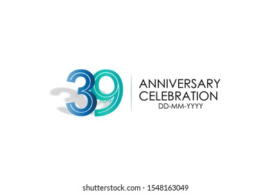 39 years anniversary celebration Blue and Tosca Colors Design logotype. anniversary logo isolated on White background -vector