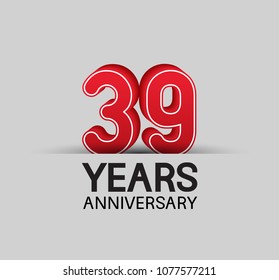 39 years anniversary celebration company design red big number isolated on white background 
