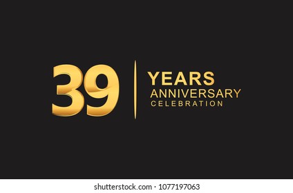 39 years anniversary celebration design with golden color isolated on black background for celebration event