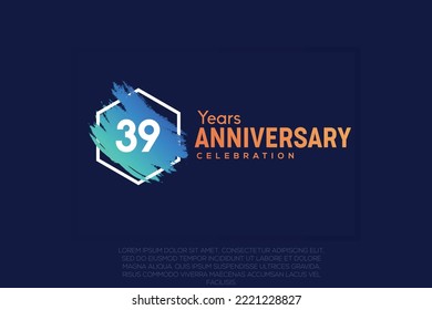  39 years anniversary celebration design with blue brush and orange colour  vector design.