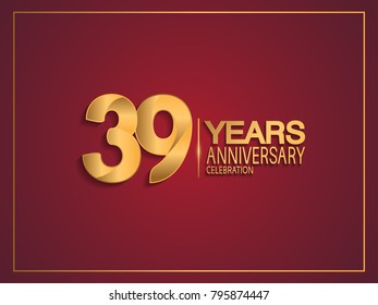 39 years anniversary celebration design with golden color isolated on red background for celebration event