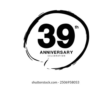 39 Years Anniversary Celebration logo black paintbrush vector, 39 number logo design, 39th Birthday Logo, happy Anniversary, Vector Anniversary For Celebration, poster, Invitation Card, black color