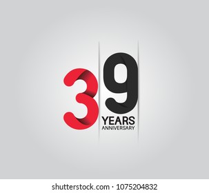 39 years anniversary celebration logotype. anniversary logo with red and black color isolated on white background, vector design for celebration, invitation card, and greeting card