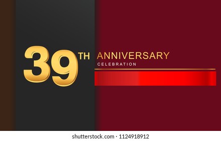 39 years anniversary celebration logotype golden color with red ribbon elegant design for anniversary celebration, invitation card, and greeting card.
