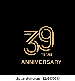 39 years anniversary celebration logotype. anniversary logo with golden and silver color isolated on black background, vector design for celebration, invitation card, and greeting card - Vector