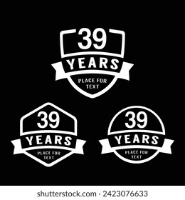 39 years anniversary celebration logotype. 39th anniversary logo collection. Set of anniversary design template. Vector illustration.