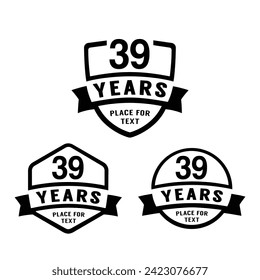 39 years anniversary celebration logotype. 39th anniversary logo collection. Set of anniversary design template. Vector illustration.