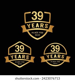 39 years anniversary celebration logotype. 39th anniversary logo collection. Set of anniversary design template. Vector illustration.