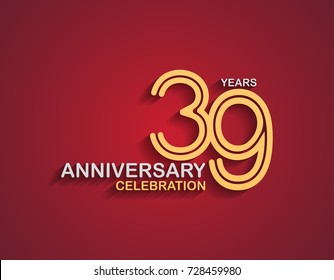 39 years anniversary celebration logotype with linked number gold and silver color isolated on red color. vector anniversary for celebration, invitation card, and greeting card