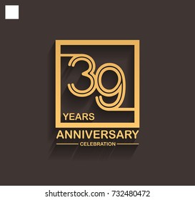 39 years anniversary celebration logotype style linked line in the square with golden color. vector illustration isolated on dark background