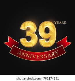 39 years anniversary celebration logotype black background.