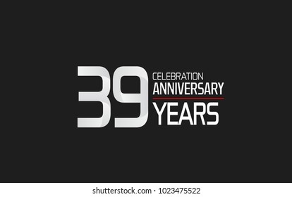 39 years anniversary celebration simple design white color with red line isolated on black background 