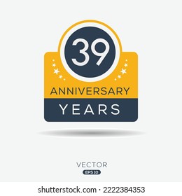 39 years anniversary celebration template, Vector illustration.