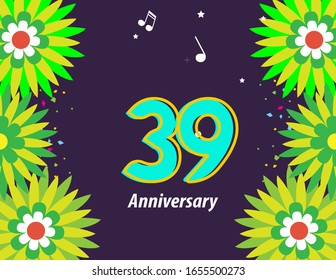 39 Years Anniversary Celebration Vector Template Design Illustration