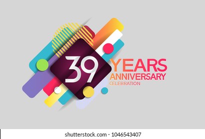 39 years anniversary colorful design with circle and square composition isolated on white background for celebration