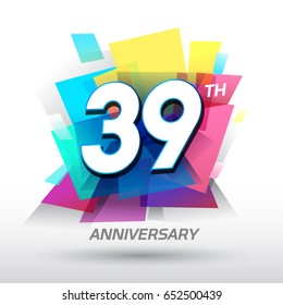 39 years Anniversary with confetti and celebration background, logo design template