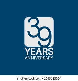 39 years anniversary design blue color with white square for company celebration 