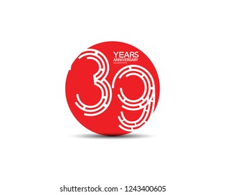 39 years anniversary design with labyrinth style inside red circle for celebration 