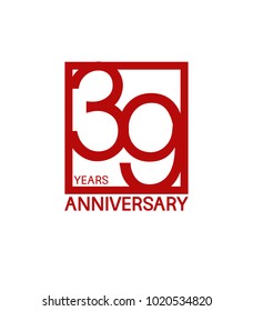 39 years anniversary design logotype with red color in square isolated on white background for celebration 