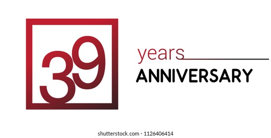 39 years anniversary design logotype with red color in square isolated on white background for anniversary celebration 
