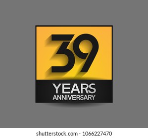39 years anniversary design square style yellow and black color isolated on gray background for celebration event