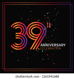 39 years anniversary design template Vector and illustration, collaboration between purple and rainbow with a dark background, gliter