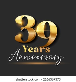 39 years Anniversary Gold Logotype number. Vector Design for Greeting Card and Invitation Card