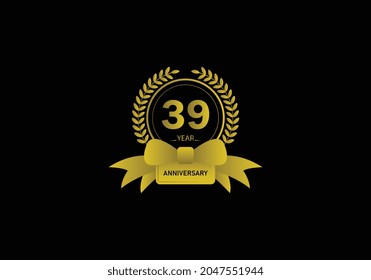 39 years anniversary golden color with on black background for anniversary celebration event