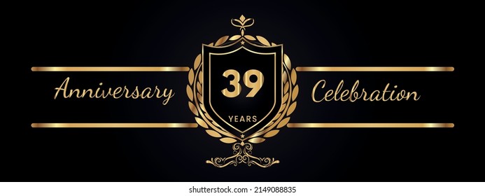 39 years anniversary golden laurel wreath. Anniversary celebration template design for booklet, leaflet, magazine, birthday party, banner, web, greeting card.
