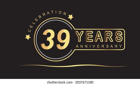 39 years anniversary golden and silver color with circle ring isolated on black background for anniversary celebration event luxury vector
