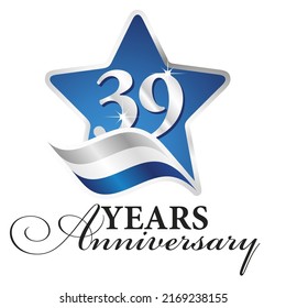 39 years anniversary isolated blue star silver white blue flag ribbon logo icon