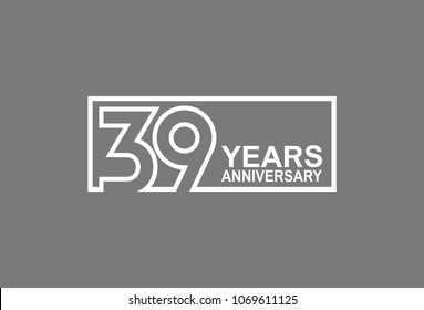 39 years anniversary line style white color in square isolated on gray color for celebration 