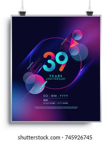 39 Years Anniversary Logo with Colorful Galactic background, Vector Design Template Elements for Invitation Card and Poster Your Birthday Celebration.