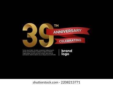 39 years anniversary logo with gold and red emblem on black background